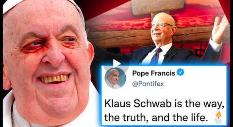 image Pope Francis - Klaus Schwab supplants Jesus Christ.