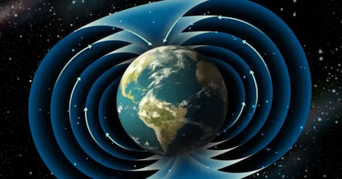 image The Earth and her south to north Magnetic field.