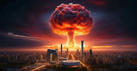 image Nuclear explosion with City in the foreground